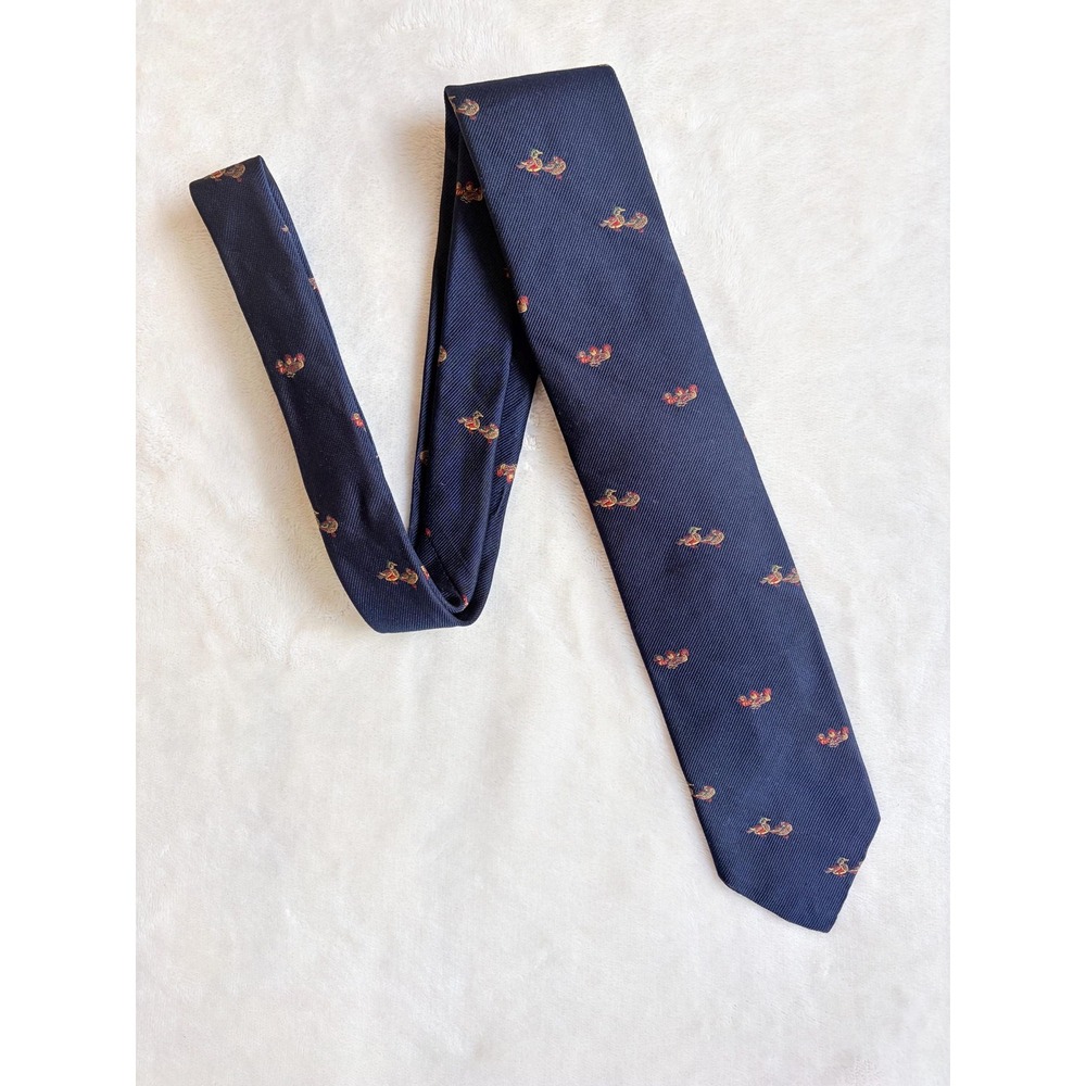 Vintage Polo Ralph Lauren Navy Mallard Duck Embroidered Silk Necktie Excellent